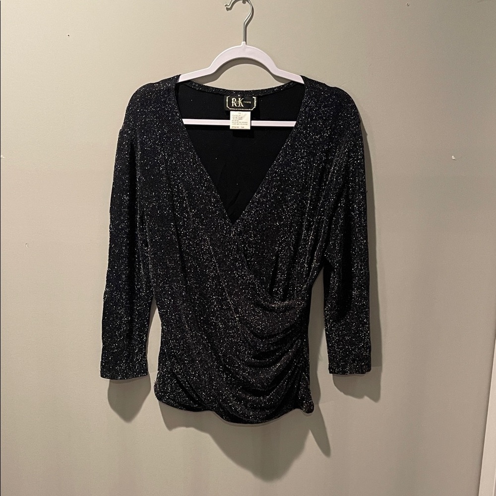 Women's Black Sparkle Wrap Blouse